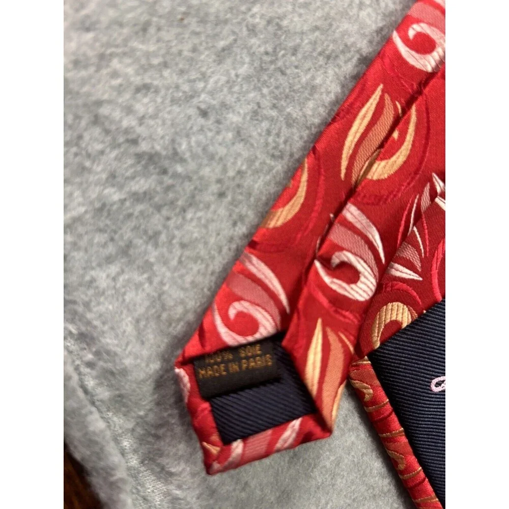 Juin Paris Silk Tie Red White Yellow‎ Geometric L:59” W:4” Jacquard - Picture 5 of 10